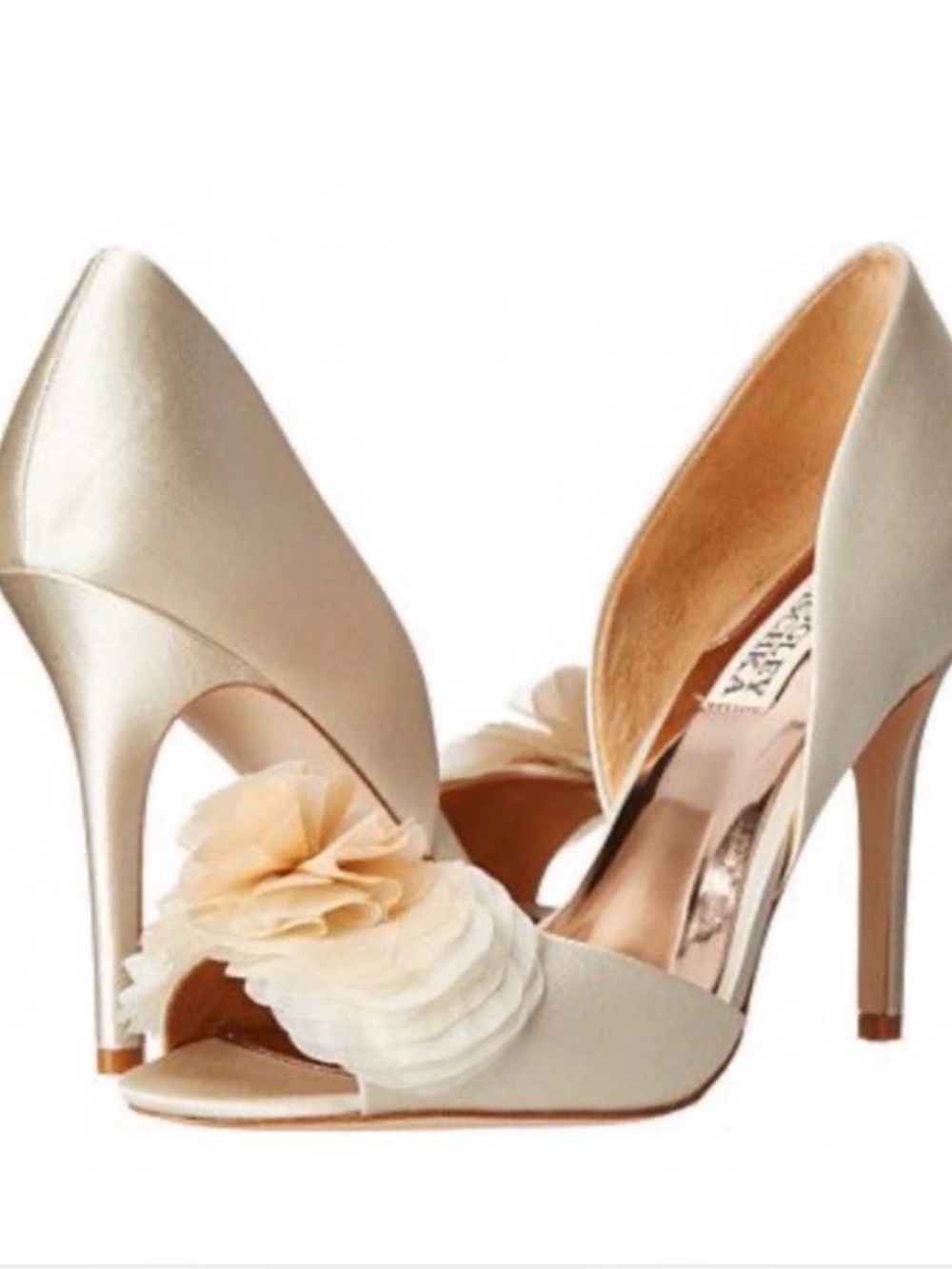 Badgley Mischka Ginseng Satin Peep-Toe Ivory Pumps